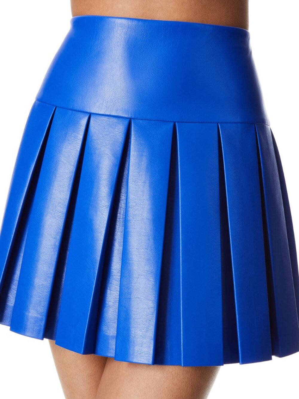 Alice + Olivia Emilie Vegan Leather Box Pleated Mini Skirt Size 6 | Royalty Blue - Picture 5 of 12